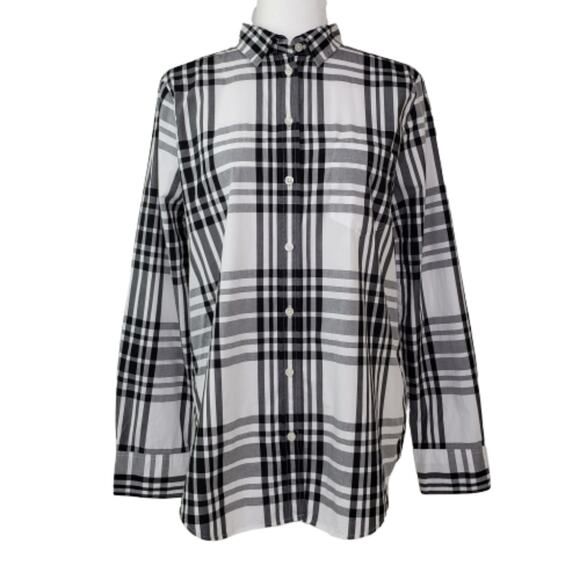J. Crew Womens M Classic Fit Button Down Shirt Black White NEW - Picture 1 of 8